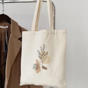 Plants Graphic Flower Floral Canvas Bag, Shopping Bag Large Capacity Tote Bag, Shoulder Bag